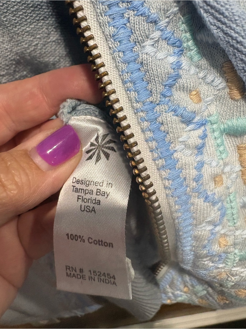 Caite Light Blue Embroidered Zip Hoodie Jacket - Picture 6 of 9